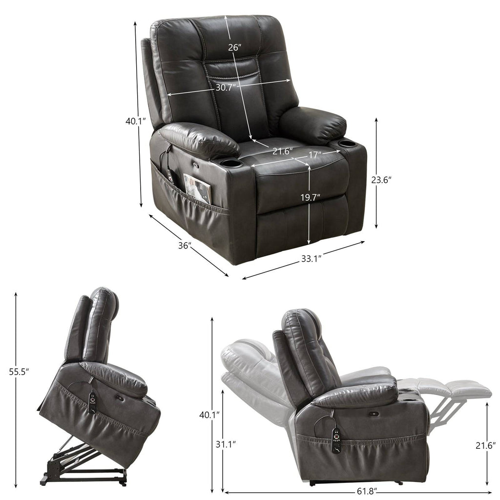 Electric Power Lift Recliner Chair W/ Heat and Massage, measurements - Fosters Mattress