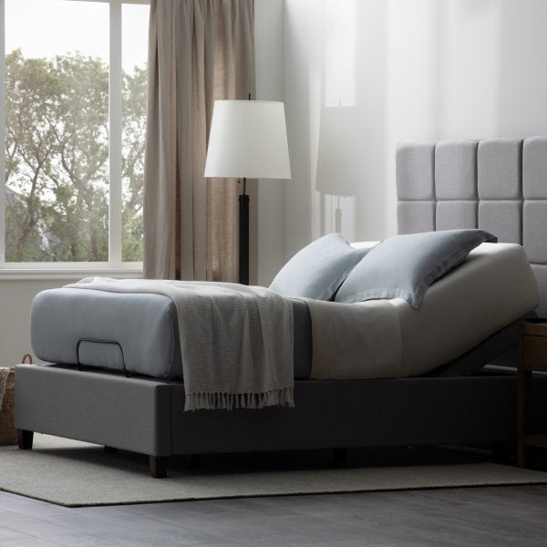 S655 Adjustable Base with mattress, lifted - Fosters Mattress