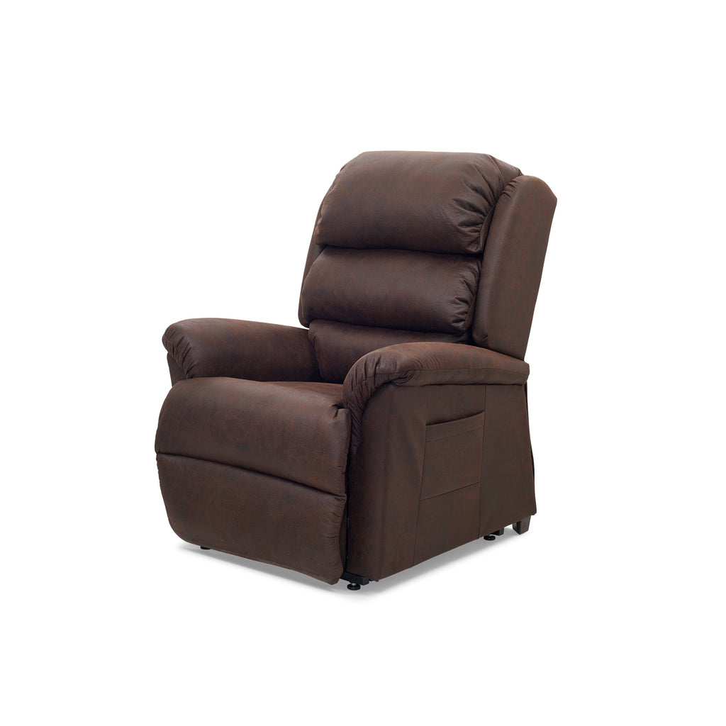 Mira lift chair recliner, seated, bourbon fabric - Fosters Mattress