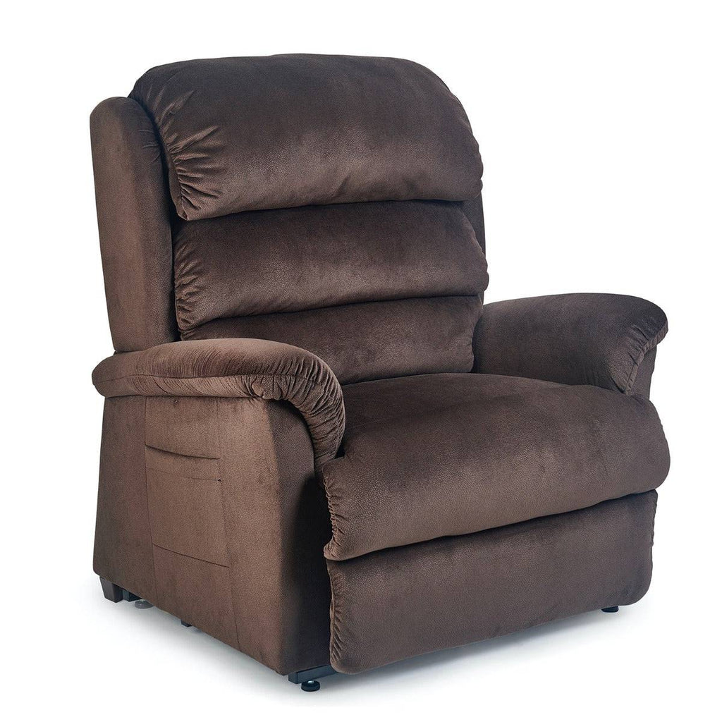 Mira lift chair recliner, seated, coffeehouse fabric - Fosters Mattress