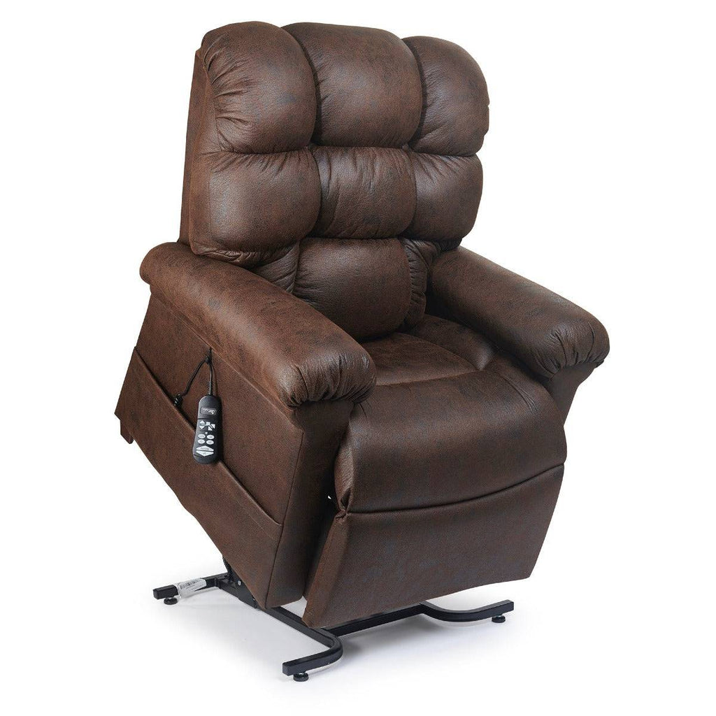 Vega lift chair recliner, bourbon color, lifted - Fosters Mattress