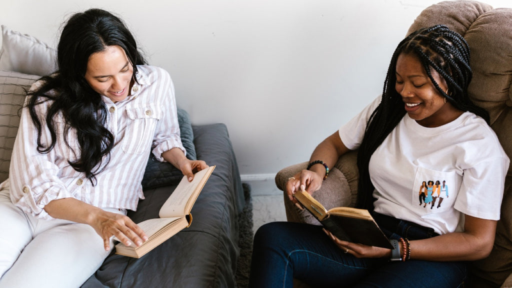 Roommates reading books together Image