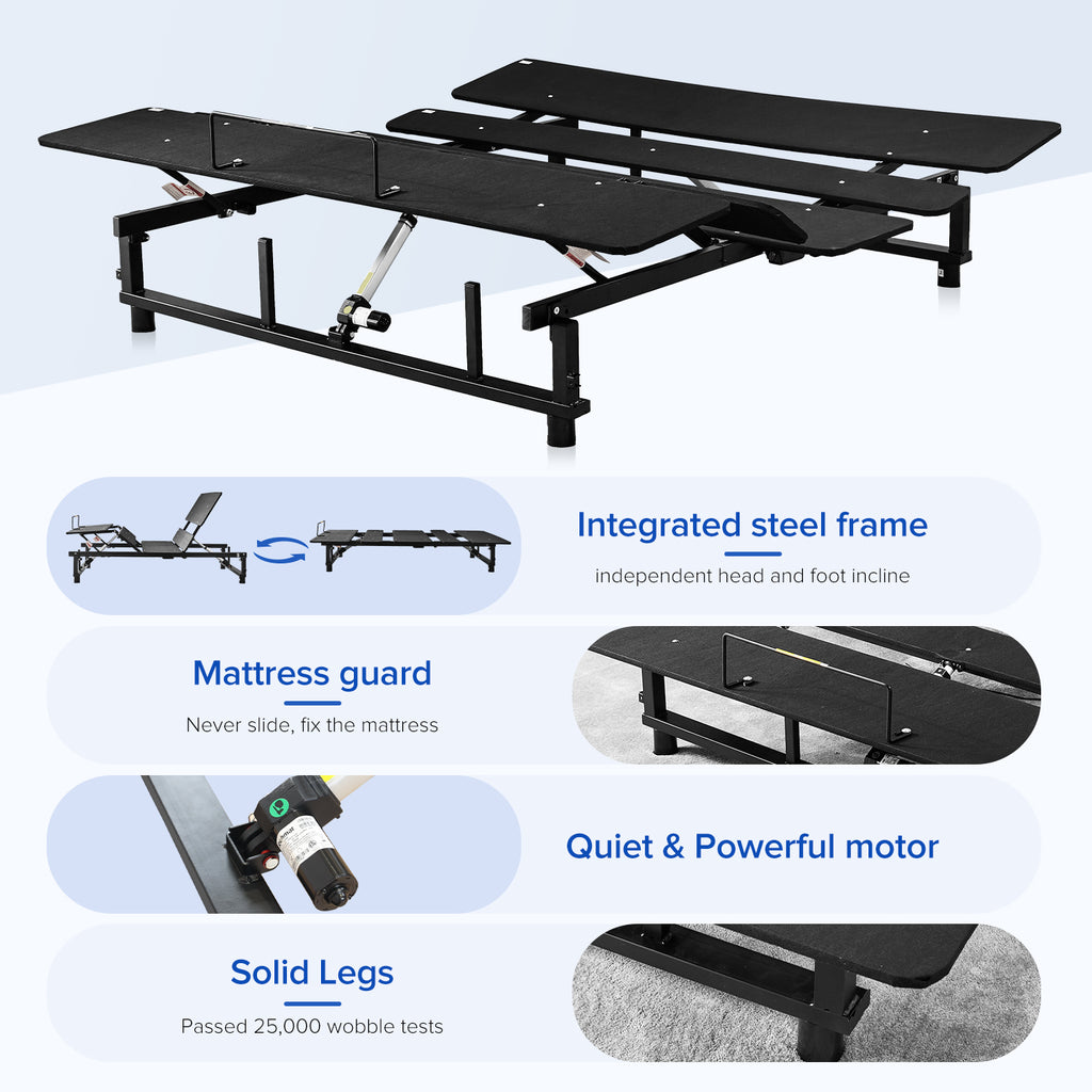 Adjustable Bed Base Frame with head and foot incline, king size, features