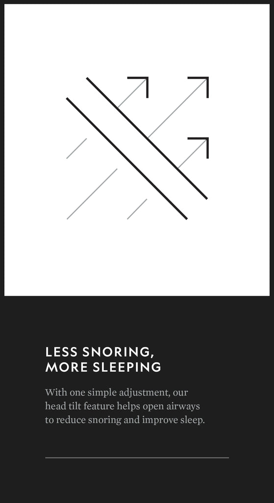 With one simple adjustment, the adjustable base head tilt feature helps open airways to reduce snoring and improve sleep.