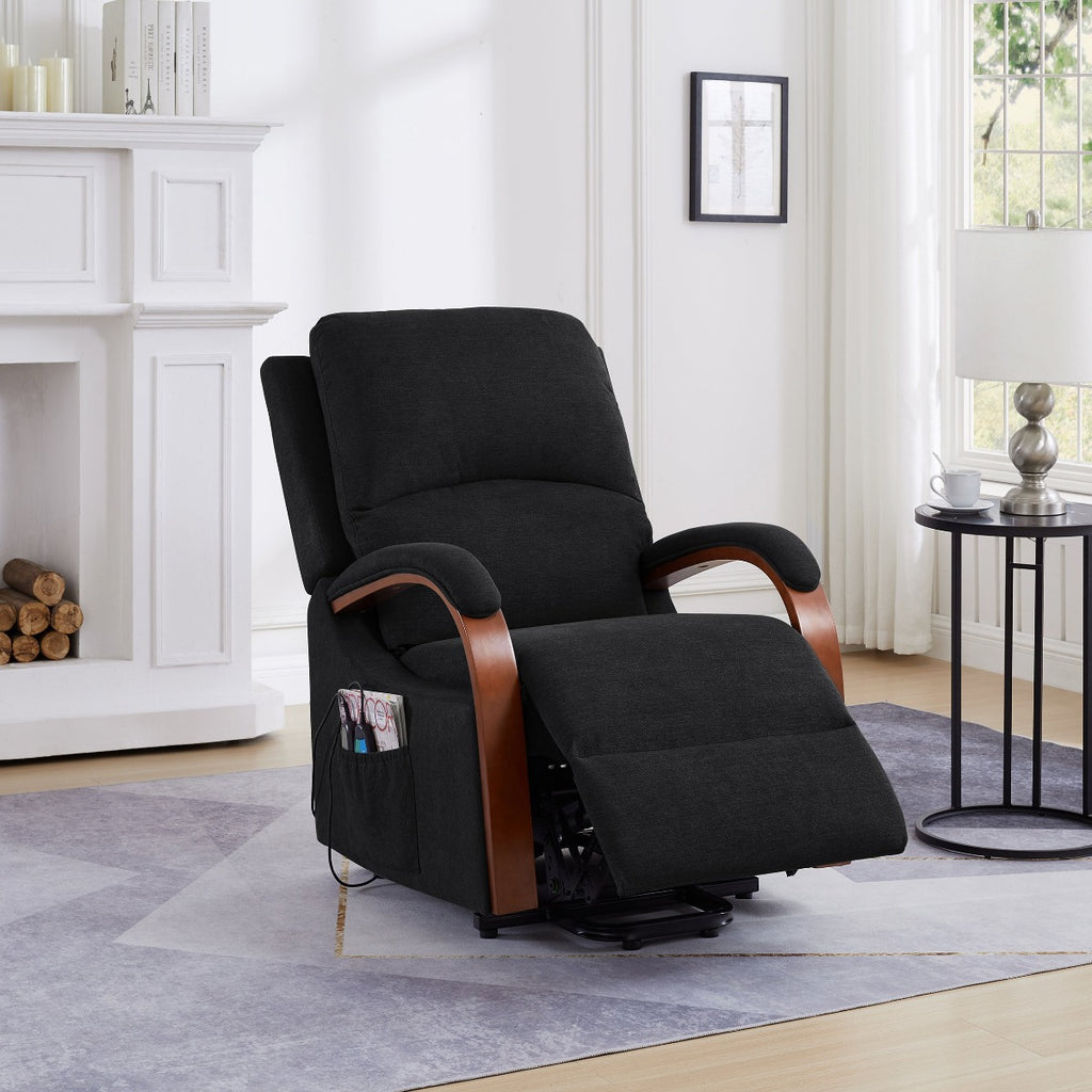 Power Lift Recliner Massage Chair, Soft Charcoal Fabric, angle view
