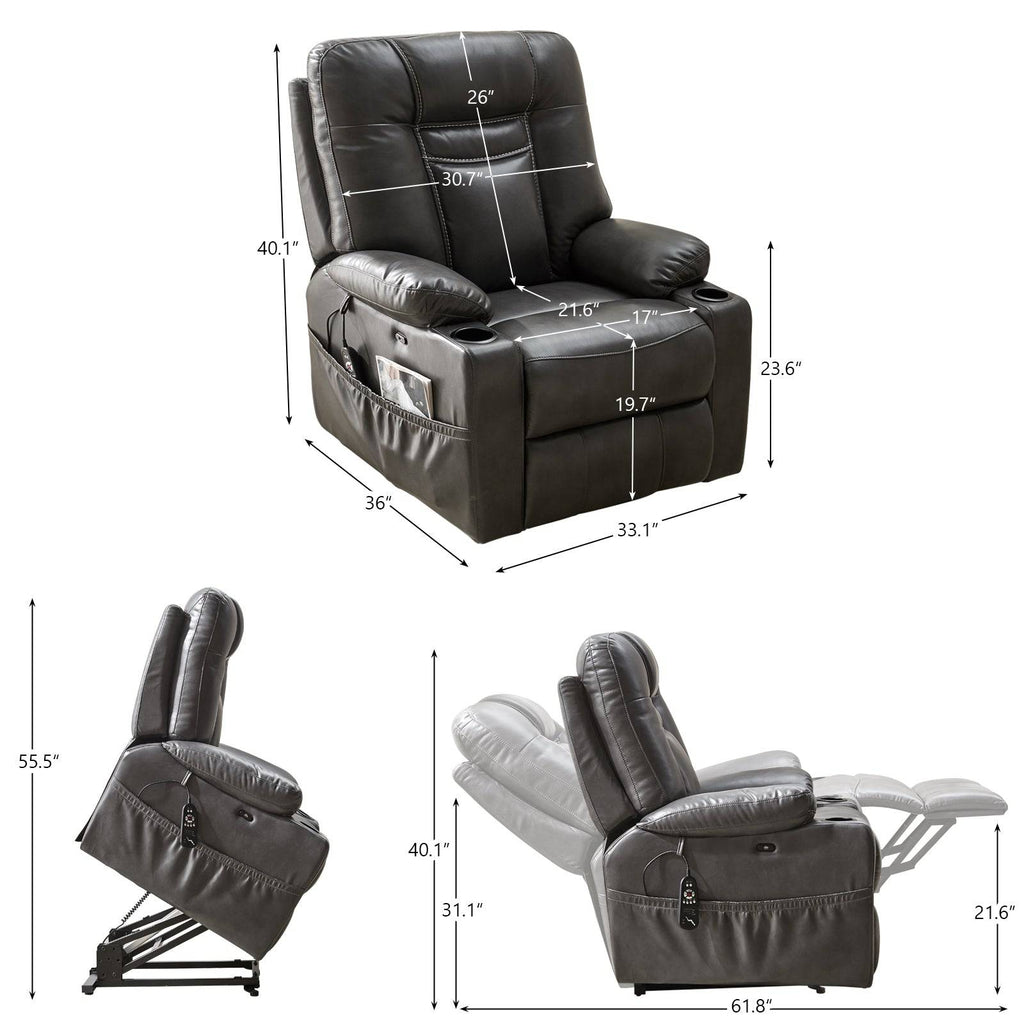 Electric Power Lift Recliner Chair W/ Heat and Massage - Fosters Mattress