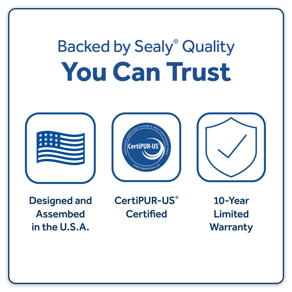 Sealy® Quality You Can Trust: 10 Yr Warranty; Made in USA; CertiPUR-US Certified