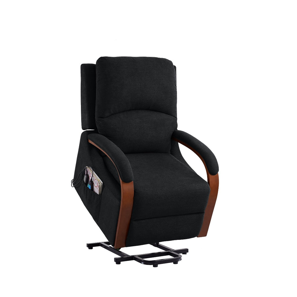 Power Lift Recliner Massage Chair, Soft Charcoal Fabric, raised view angle