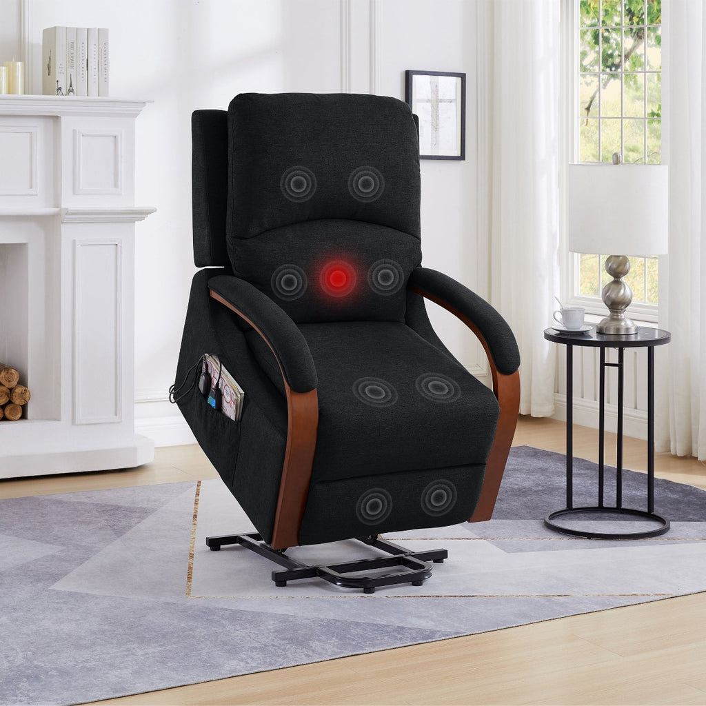 Power Lift Recliner Massage Chair, Soft Charcoal Fabric, lifted, massage and heat points
