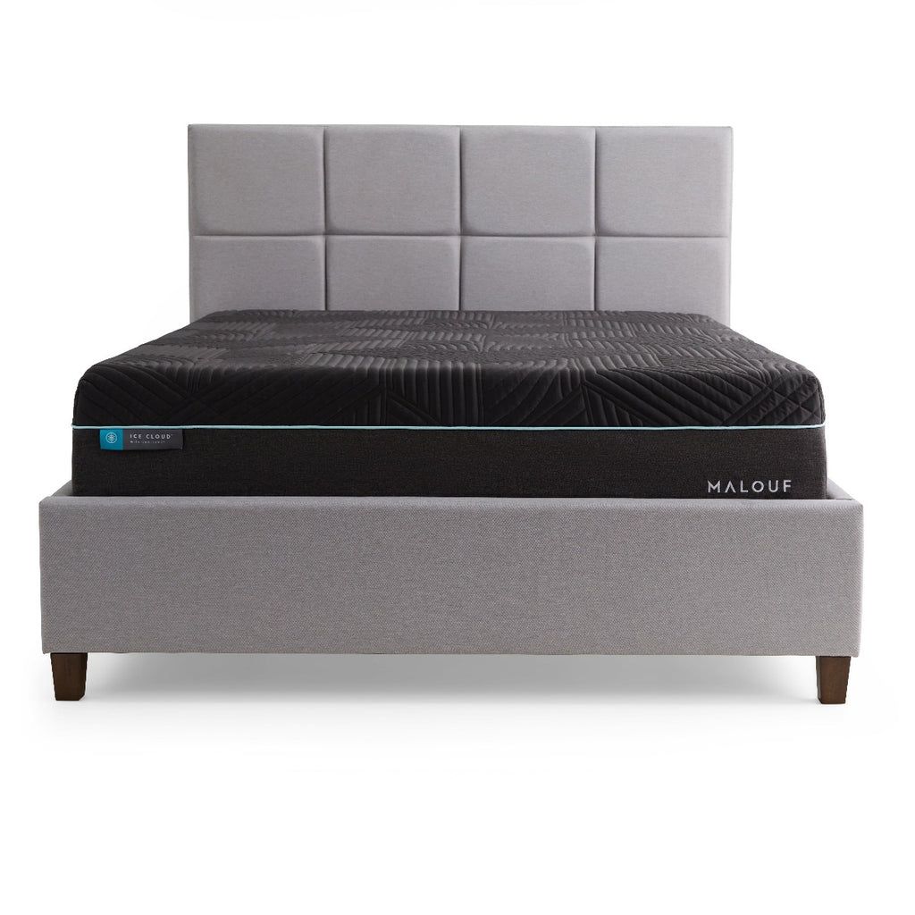 Ice Cloud Coolsync 14 Inch Hybrid Mattress with Cooling Cover, front view on bed frame - Fosters Mattress