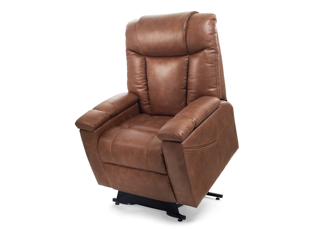 Rhodes Lift Chair Recliner, lifted, angle view, acorn color