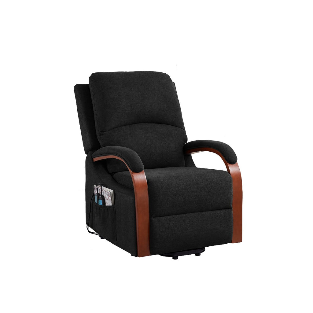 Power Lift Recliner Massage Chair, Soft Charcoal Fabric, seated, angle view