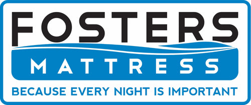 Fosters Mattress logo with text 'Because every night is important' on a white background