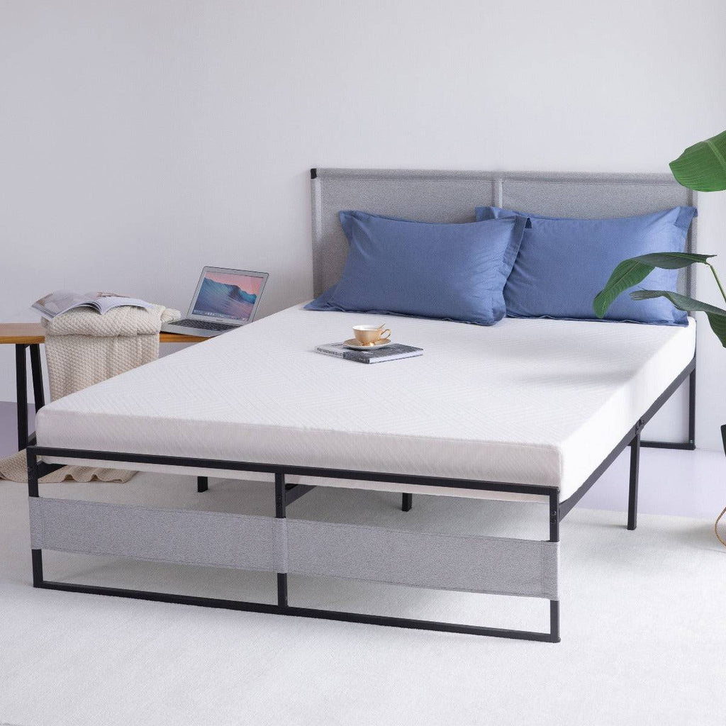 Contemporary Platform Bed Frame with Headboard and Footboard, top view - Fosters Mattress