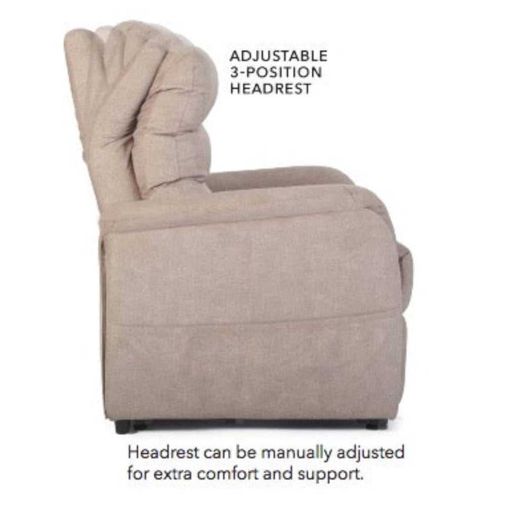 Destin lift chair recliner, side view with adjustable headrest - Fosters Mattress