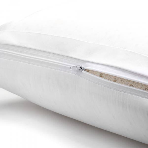 High Loft Plush Zoned Talalay Latex Pillow, zipper close up - Fosters Mattress